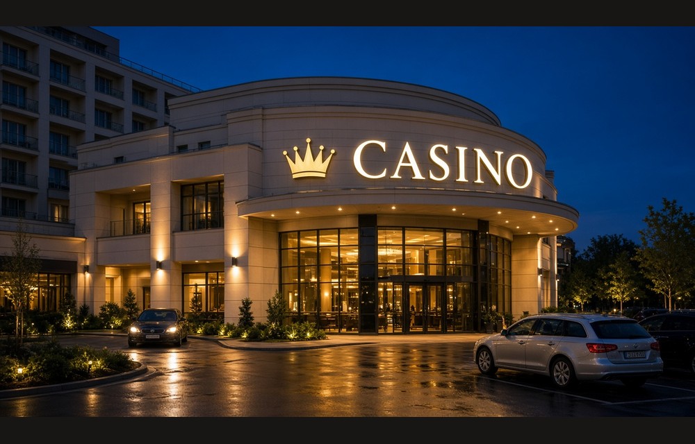 King's Resort Rozvadov casino entrance at night